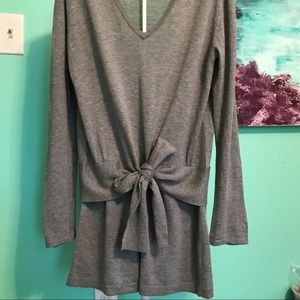 Press grey long sleeve shirt with tie knot